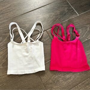 Free People / Movement White & Hot Pink Strappy Stay With Me Athletic Tank Top